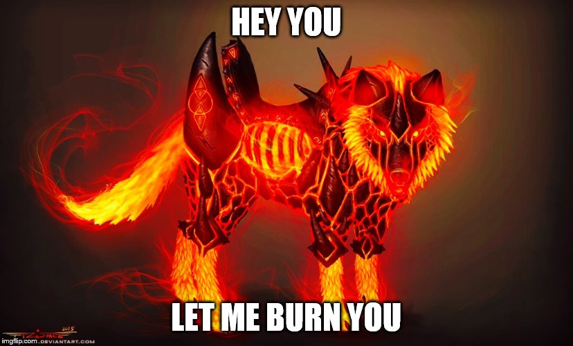 Magma dog | HEY YOU; LET ME BURN YOU | image tagged in magma dog | made w/ Imgflip meme maker