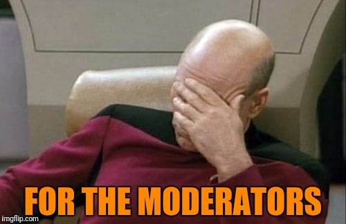 Captain Picard Facepalm Meme | FOR THE MODERATORS | image tagged in memes,captain picard facepalm | made w/ Imgflip meme maker