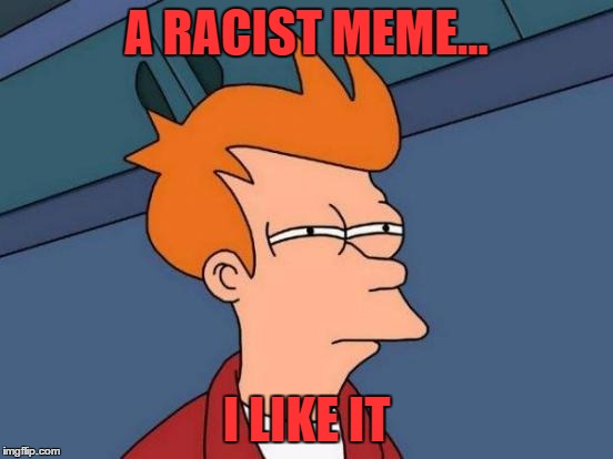 Futurama Fry Meme | A RACIST MEME... I LIKE IT | image tagged in memes,futurama fry | made w/ Imgflip meme maker