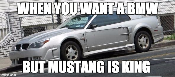 WHEN YOU WANT A BMW; BUT MUSTANG IS KING | image tagged in bmw mustang | made w/ Imgflip meme maker
