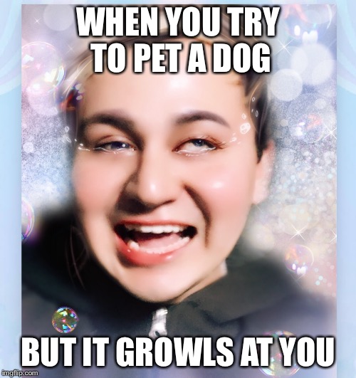 WHEN YOU TRY TO PET A DOG; BUT IT GROWLS AT YOU | image tagged in kawaii,dogs,petting dog,when you pet a dog,doggo,funny face | made w/ Imgflip meme maker
