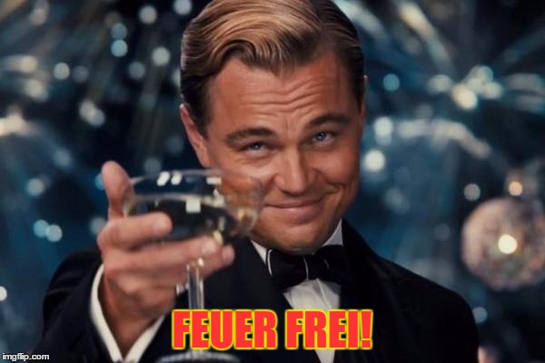 Leonardo Dicaprio Cheers Meme | FEUER FREI! | image tagged in memes,leonardo dicaprio cheers | made w/ Imgflip meme maker