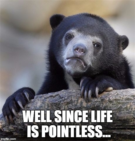 Confession Bear Meme | WELL SINCE LIFE IS POINTLESS... | image tagged in memes,confession bear | made w/ Imgflip meme maker