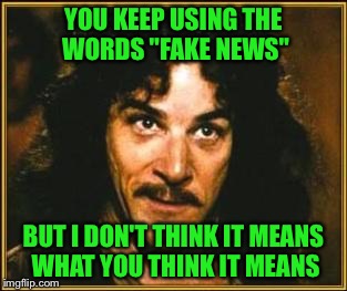 Fake News | YOU KEEP USING THE WORDS "FAKE NEWS"; BUT I DON'T THINK IT MEANS WHAT YOU THINK IT MEANS | image tagged in princess bride,inigo montoya,fake news,i don't think it means what you think it means,memes,funny | made w/ Imgflip meme maker