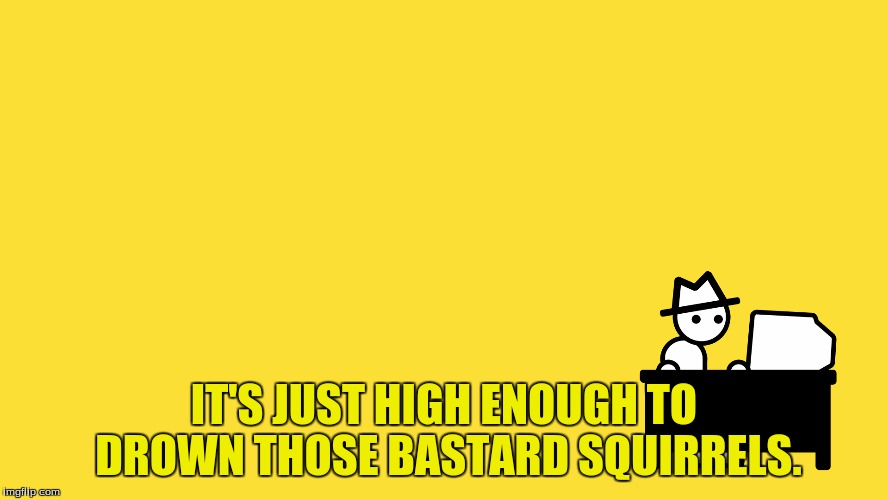 IT'S JUST HIGH ENOUGH TO DROWN THOSE BASTARD SQUIRRELS. | made w/ Imgflip meme maker