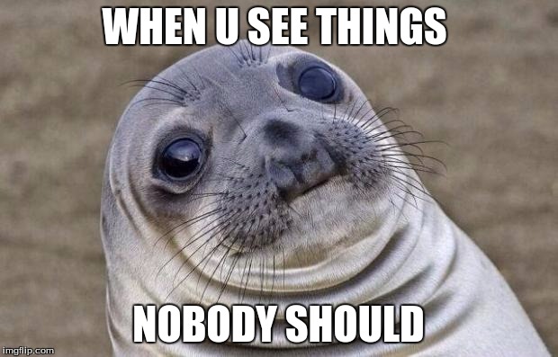 Awkward Moment Sealion | WHEN U SEE THINGS; NOBODY SHOULD | image tagged in memes,awkward moment sealion | made w/ Imgflip meme maker