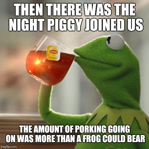 But That's None Of My Business Meme | THEN THERE WAS THE NIGHT PIGGY JOINED US THE AMOUNT OF PORKING GOING ON WAS MORE THAN A FROG COULD BEAR | image tagged in memes,but thats none of my business,kermit the frog | made w/ Imgflip meme maker