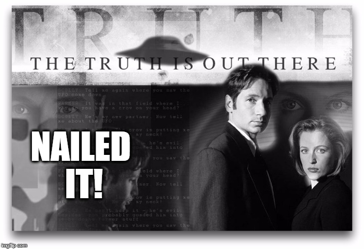 NAILED IT! | image tagged in x-files,nailed it,the truth is out there | made w/ Imgflip meme maker