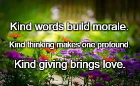 flowers | Kind words build morale. Kind thinking makes one profound. Kind giving brings love. | image tagged in flowers | made w/ Imgflip meme maker