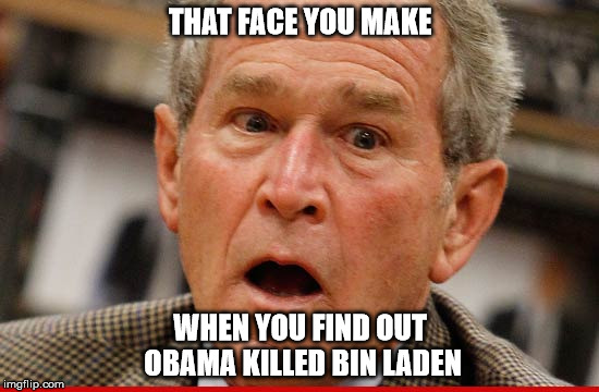 george w bush | THAT FACE YOU MAKE; WHEN YOU FIND OUT OBAMA KILLED BIN LADEN | image tagged in obama,osama bin laden | made w/ Imgflip meme maker