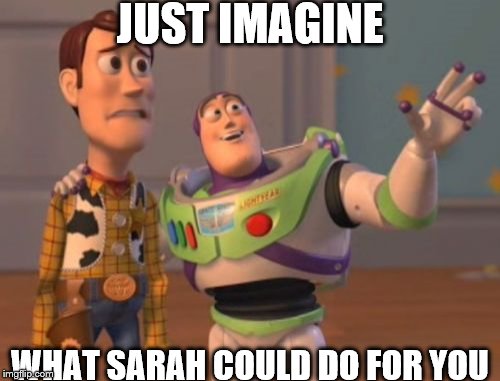 X, X Everywhere Meme | JUST IMAGINE; WHAT SARAH COULD DO FOR YOU | image tagged in memes,x x everywhere | made w/ Imgflip meme maker