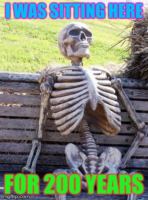 Waiting Skeleton | I WAS SITTING HERE; FOR 200 YEARS | image tagged in memes,waiting skeleton | made w/ Imgflip meme maker