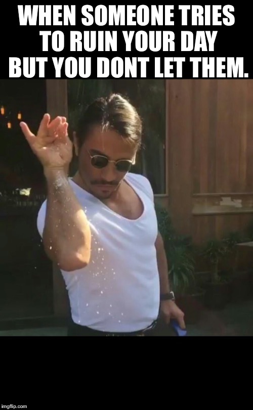 Saltbae | WHEN SOMEONE TRIES TO RUIN YOUR DAY BUT YOU DONT LET THEM. | image tagged in saltbae | made w/ Imgflip meme maker