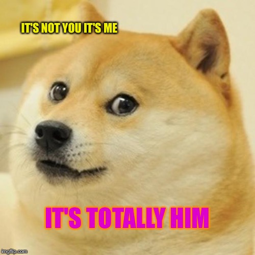 Doge | IT'S NOT YOU IT'S ME; IT'S TOTALLY HIM | image tagged in memes,doge | made w/ Imgflip meme maker