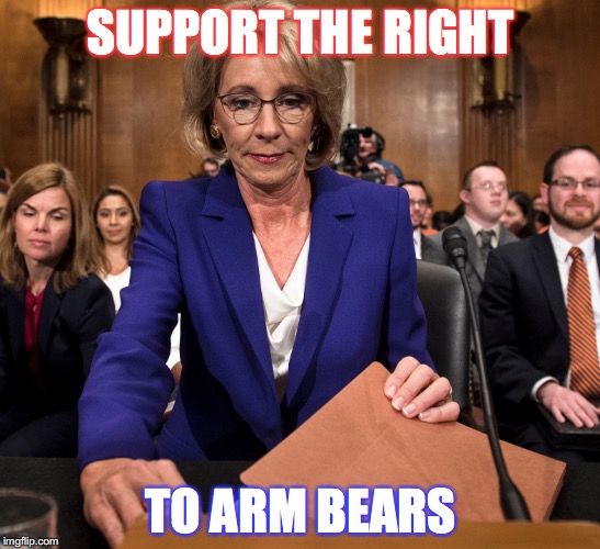 SUPPORT THE RIGHT; TO ARM BEARS | image tagged in devos | made w/ Imgflip meme maker