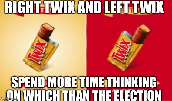 Merica | RIGHT TWIX AND LEFT TWIX; SPEND MORE TIME THINKING ON WHICH THAN THE ELECTION | image tagged in memes,twix | made w/ Imgflip meme maker