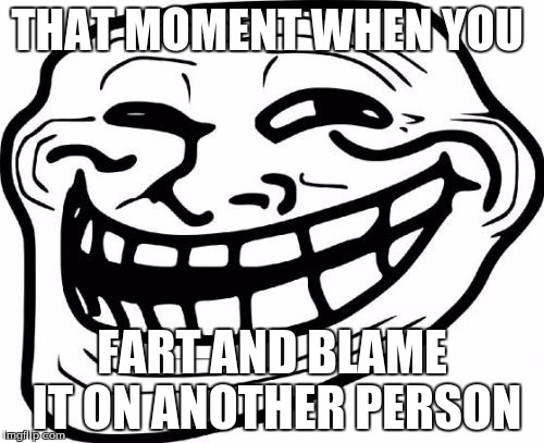 Troll Face Meme | THAT MOMENT WHEN YOU; FART AND BLAME IT ON ANOTHER PERSON | image tagged in memes,troll face | made w/ Imgflip meme maker