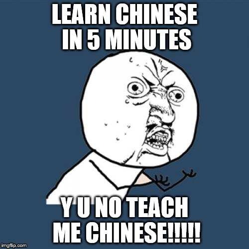 Learn Chinese in 5 minutes (must read them out loud) rant | LEARN CHINESE IN 5 MINUTES; Y U NO TEACH ME CHINESE!!!!! | image tagged in memes,y u no | made w/ Imgflip meme maker