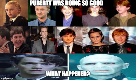 PUBERTY WAS DOING SO GOOD; WHAT HAPPENED? | image tagged in harry potter meme,puberty | made w/ Imgflip meme maker