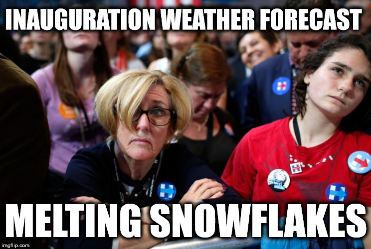 January 20, 2017 will be cold and wet | INAUGURATION WEATHER FORECAST; MELTING SNOWFLAKES | image tagged in snowflakes,trump inauguration,sjw,joke | made w/ Imgflip meme maker