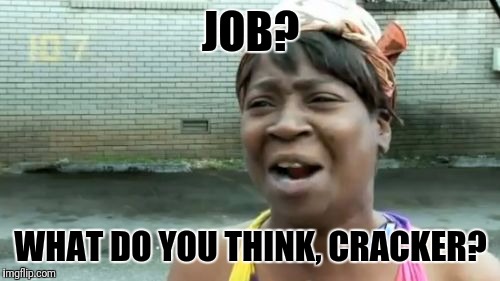 Ain't Nobody Got Time For That Meme | JOB? WHAT DO YOU THINK, CRACKER? | image tagged in memes,aint nobody got time for that | made w/ Imgflip meme maker
