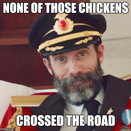 NONE OF THOSE CHICKENS CROSSED THE ROAD | made w/ Imgflip meme maker