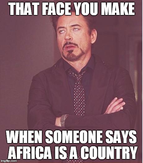 Face You Make Robert Downey Jr Meme | THAT FACE YOU MAKE; WHEN SOMEONE SAYS AFRICA IS A COUNTRY | image tagged in memes,face you make robert downey jr | made w/ Imgflip meme maker