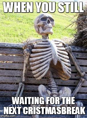 Waiting Skeleton | WHEN YOU STILL; WAITING FOR THE NEXT CRISTMASBREAK | image tagged in memes,waiting skeleton | made w/ Imgflip meme maker