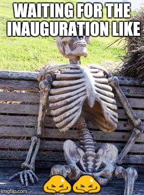 Waiting Skeleton |  WAITING FOR THE INAUGURATION LIKE; 🙇🙇 | image tagged in memes,waiting skeleton | made w/ Imgflip meme maker