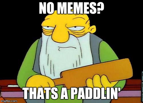 when your friend doesn't have any meme's | NO MEMES? THATS A PADDLIN' | image tagged in memes,that's a paddlin' | made w/ Imgflip meme maker