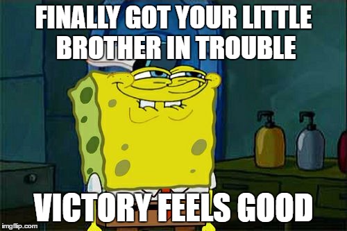 Don't You Squidward Meme | FINALLY GOT YOUR LITTLE BROTHER IN TROUBLE; VICTORY FEELS GOOD | image tagged in memes,dont you squidward | made w/ Imgflip meme maker