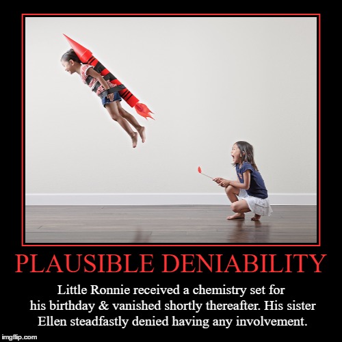 Plausible Deniability | image tagged in funny,demotivationals,wmp,deniability,mischief,kids | made w/ Imgflip demotivational maker