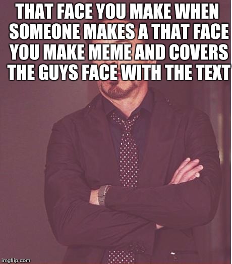 Face You Make Robert Downey Jr Meme | THAT FACE YOU MAKE WHEN SOMEONE MAKES A THAT FACE YOU MAKE MEME AND COVERS THE GUYS FACE WITH THE TEXT | image tagged in memes,face you make robert downey jr | made w/ Imgflip meme maker