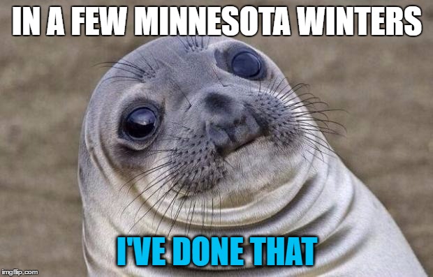 Awkward Moment Sealion Meme | IN A FEW MINNESOTA WINTERS I'VE DONE THAT | image tagged in memes,awkward moment sealion | made w/ Imgflip meme maker