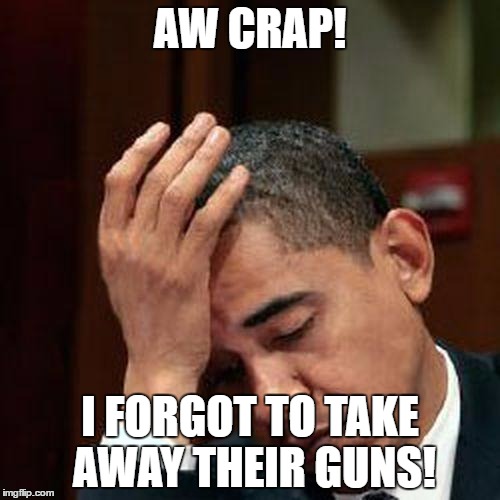 Obama Facepalm 250px | AW CRAP! I FORGOT TO TAKE AWAY THEIR GUNS! | image tagged in obama facepalm 250px | made w/ Imgflip meme maker