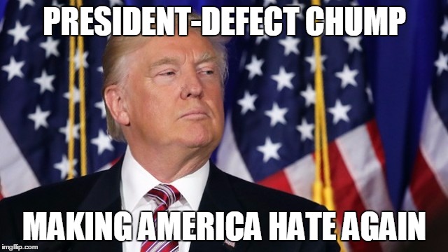 PRESIDENT-DEFECT CHUMP; MAKING AMERICA HATE AGAIN | image tagged in president-defect chump | made w/ Imgflip meme maker