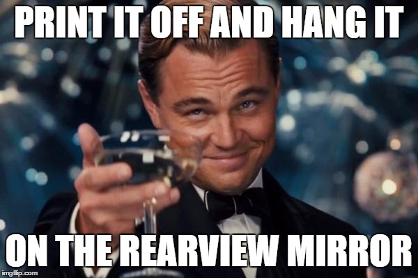 Leonardo Dicaprio Cheers Meme | PRINT IT OFF AND HANG IT ON THE REARVIEW MIRROR | image tagged in memes,leonardo dicaprio cheers | made w/ Imgflip meme maker