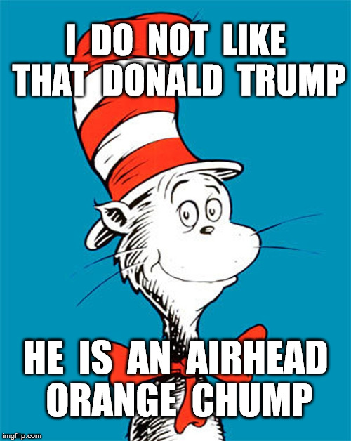 he's not my precedent | I  DO  NOT  LIKE THAT  DONALD  TRUMP; HE  IS  AN  AIRHEAD ORANGE  CHUMP | image tagged in funny,too funny,trump,donald trump,inauguration,trump inauguration | made w/ Imgflip meme maker
