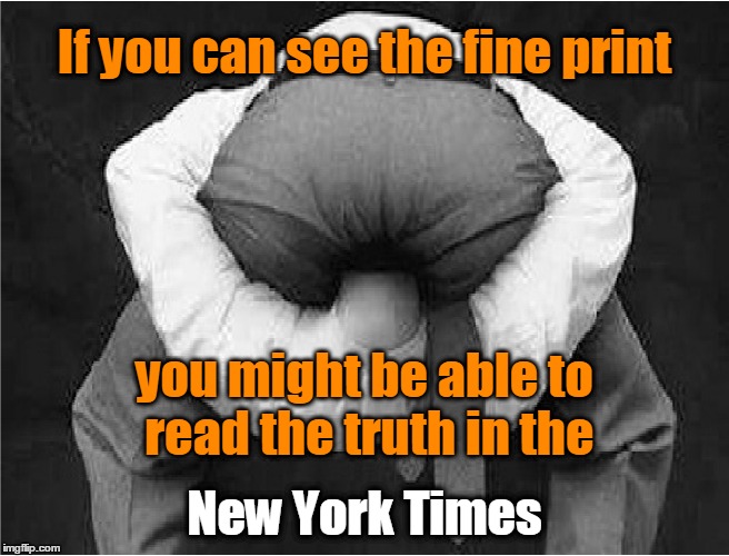 Read fine print, New York Times | If you can see the fine print; you might be able to read the truth in the; New York Times | image tagged in new york times,truth in news | made w/ Imgflip meme maker