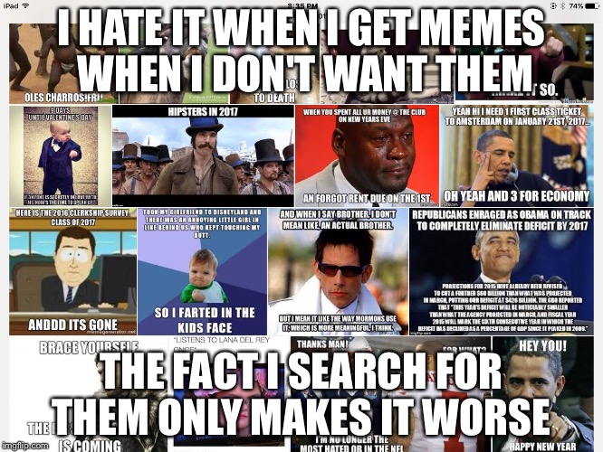 I HATE IT WHEN I GET MEMES WHEN I DON'T WANT THEM; THE FACT I SEARCH FOR THEM ONLY MAKES IT WORSE | image tagged in those stupid memes | made w/ Imgflip meme maker