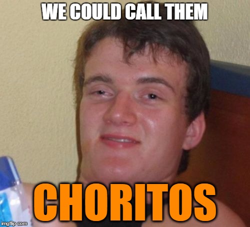 10 Guy Meme | WE COULD CALL THEM CHORITOS | image tagged in memes,10 guy | made w/ Imgflip meme maker