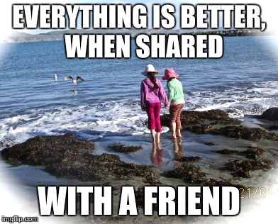 Everything is better, when shared with a friend | EVERYTHING IS BETTER, 
WHEN SHARED; WITH A FRIEND | image tagged in friendship | made w/ Imgflip meme maker