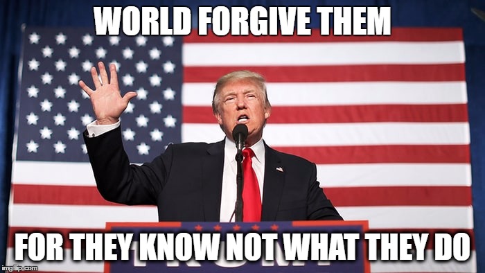 WORLD FORGIVE THEM; FOR THEY KNOW NOT WHAT THEY DO | image tagged in trumpy | made w/ Imgflip meme maker