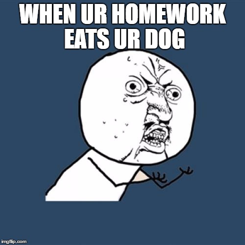 Y U No Meme | WHEN UR HOMEWORK EATS UR DOG | image tagged in memes,y u no | made w/ Imgflip meme maker