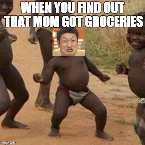 Third World Success Kid Meme | WHEN YOU FIND OUT THAT MOM GOT GROCERIES | image tagged in memes,third world success kid | made w/ Imgflip meme maker
