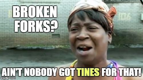 Ain't Nobody Got Time For That Meme | BROKEN FORKS? AIN'T NOBODY GOT TINES FOR THAT! TINES | image tagged in memes,aint nobody got time for that | made w/ Imgflip meme maker