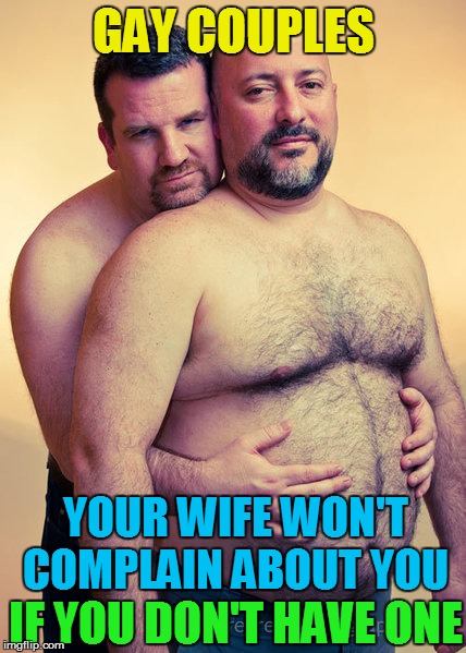 True Story! | GAY COUPLES; YOUR WIFE WON'T COMPLAIN ABOUT YOU; IF YOU DON'T HAVE ONE | image tagged in memes,gay,nagging wife,beards,bears | made w/ Imgflip meme maker