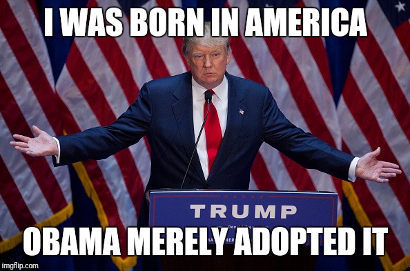 Donald Trump | I WAS BORN IN AMERICA; OBAMA MERELY ADOPTED IT | image tagged in donald trump | made w/ Imgflip meme maker