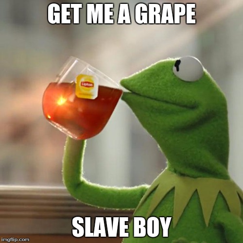 But That's None Of My Business | GET ME A GRAPE; SLAVE BOY | image tagged in memes,but thats none of my business,kermit the frog | made w/ Imgflip meme maker