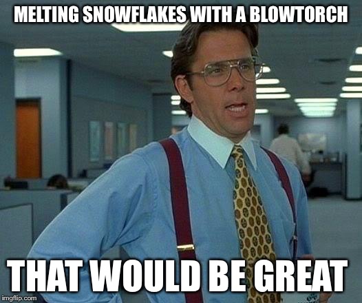 That Would Be Great | MELTING SNOWFLAKES WITH A BLOWTORCH; THAT WOULD BE GREAT | image tagged in memes,that would be great,snowflakes,sjws,liberals,funny memes | made w/ Imgflip meme maker